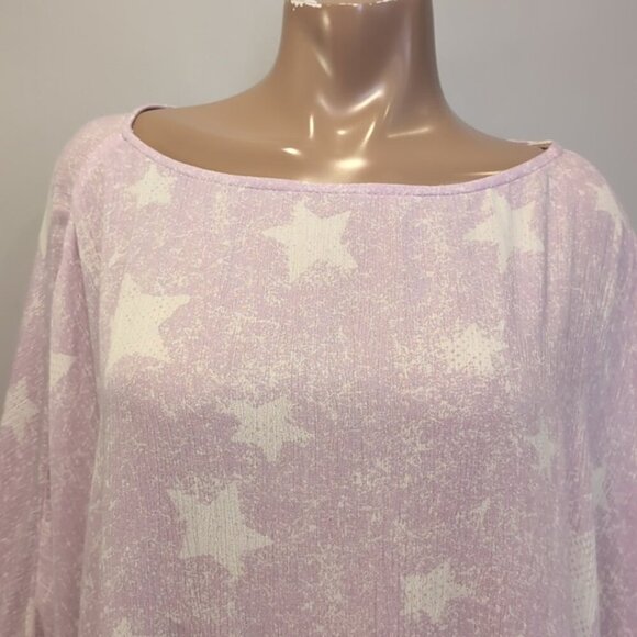 3/$20 ODDY Oversized Star Print Top Long Batwing Sleeve Smocked Cuff Asymmetric - Picture 2 of 13